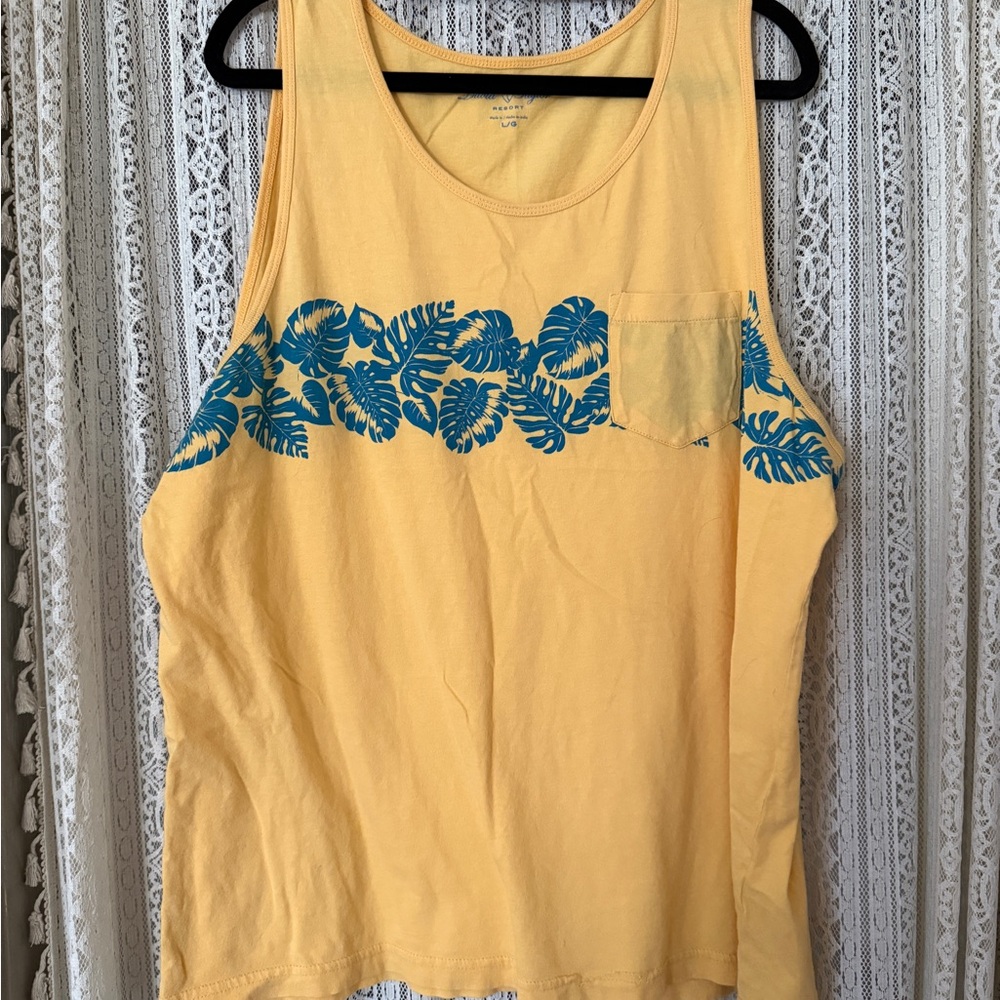 David Taylor Yellow Tank Top with Blue Leaf Design & Pocket